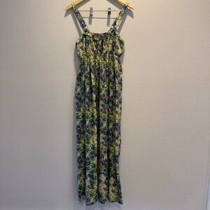 NATURAL LIFE Boho Floral Maxi Dress | Cottagecore Flowy Tie Bust Keyhole M